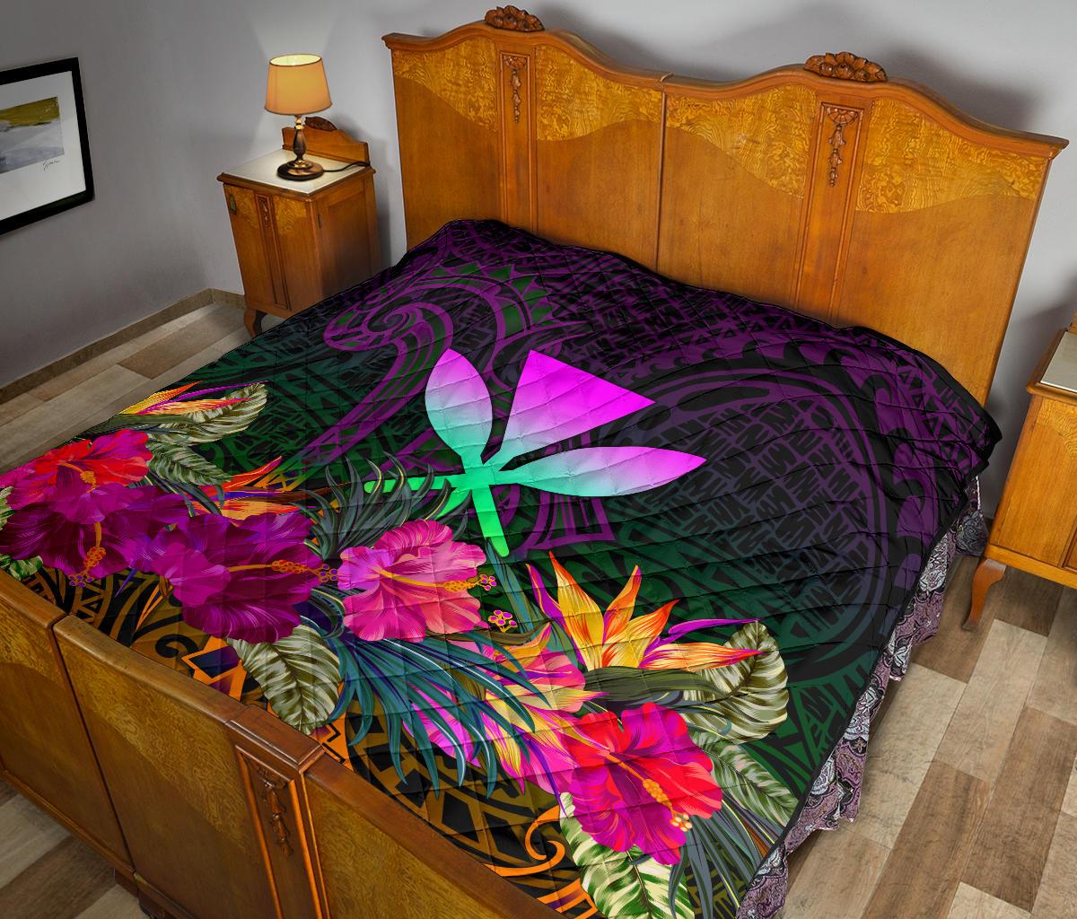 Polynesian Hawaii Kanaka Maoli Premium Quilt - Summer Hibiscus - Polynesian Pride