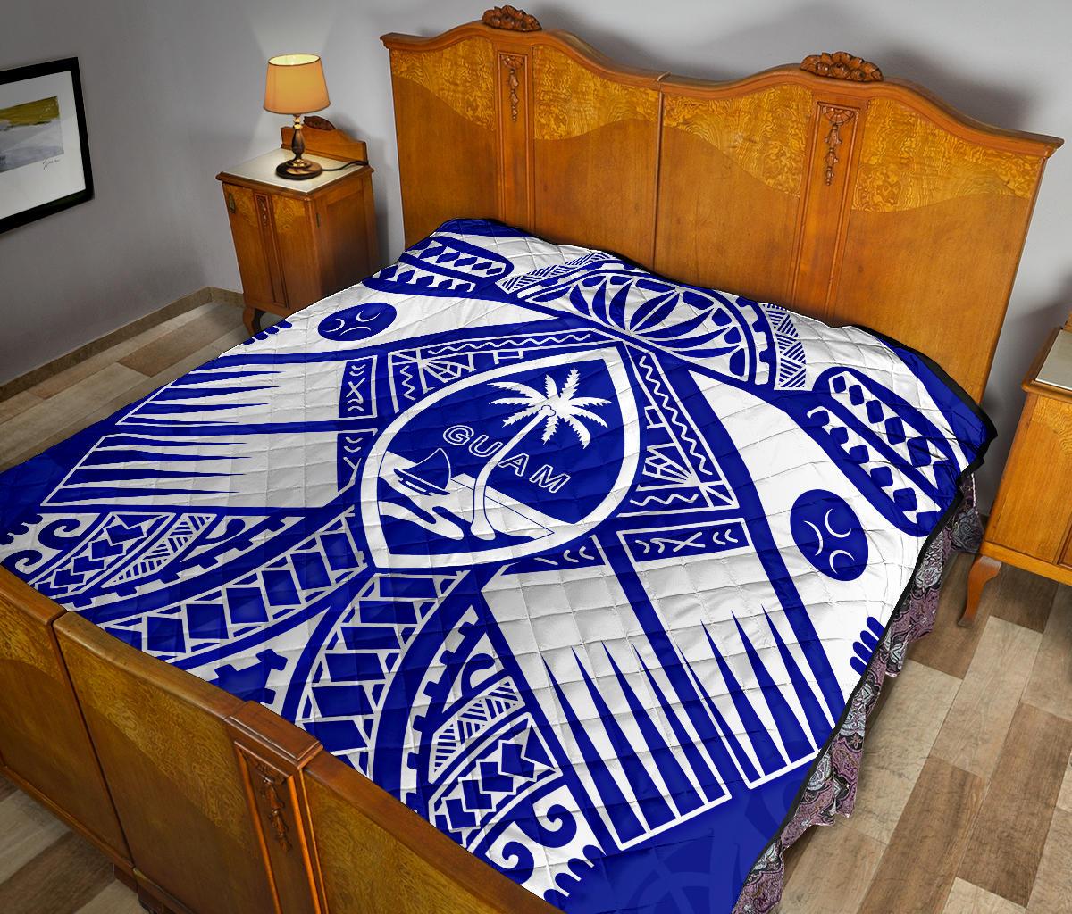 Guam Polynesian Premium Quilt - Guam White Seal with Polynesian Tattoo Ver 02 - Polynesian Pride