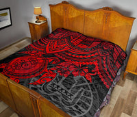 Tahiti Polynesian Premium Quilt - Tahiti Flag & Red Turtle Hibiscus - Polynesian Pride