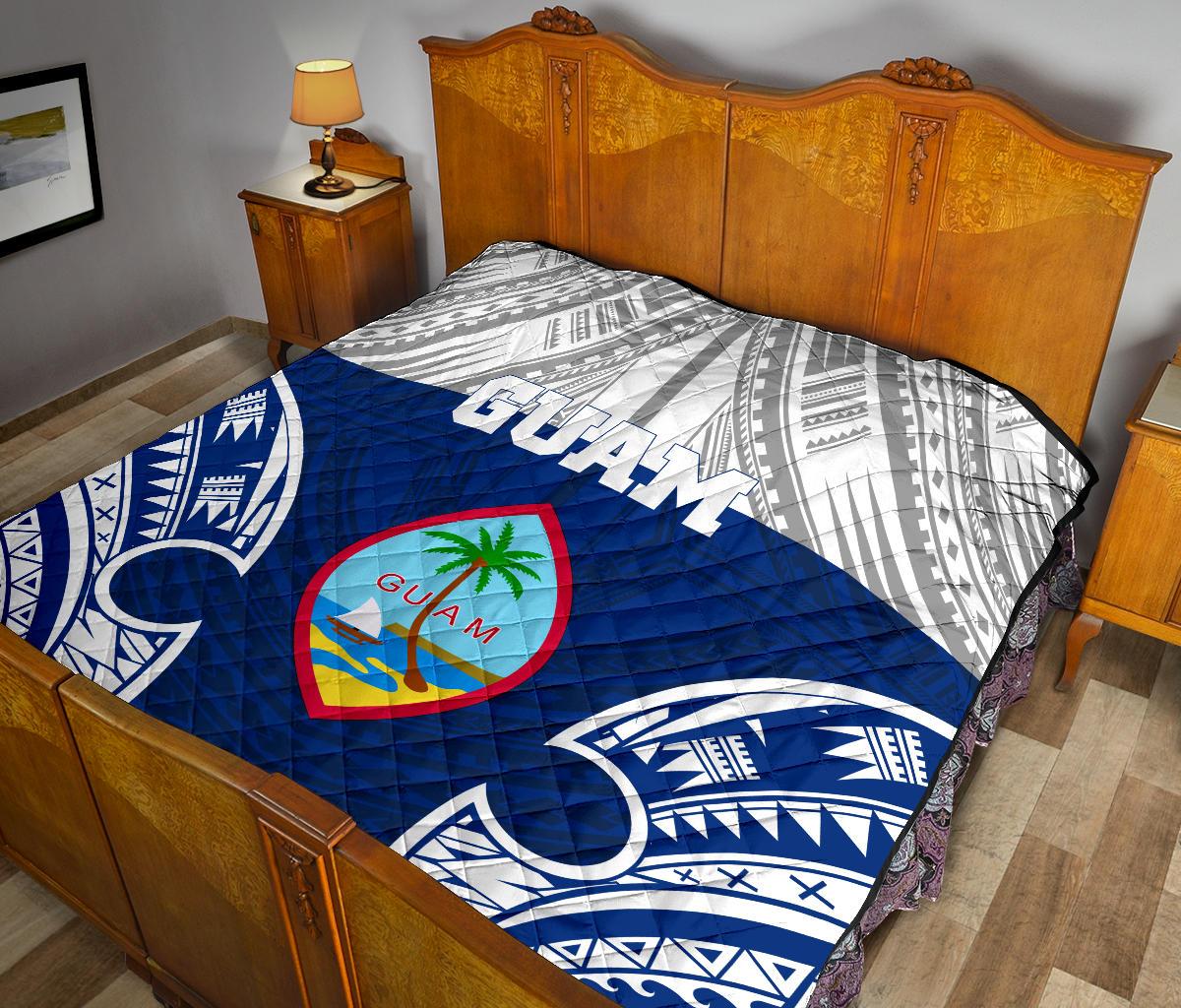 Guam Polynesian Premium Quilt - Pattern With Seal Blue Version - Polynesian Pride