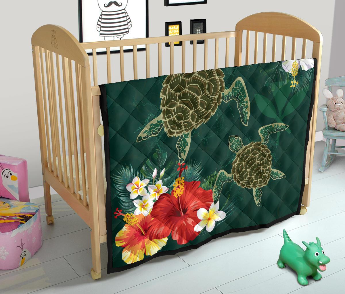Hawaii Sea Turtle Hibiscus Plumeria Premium Quilt - Polynesian Pride