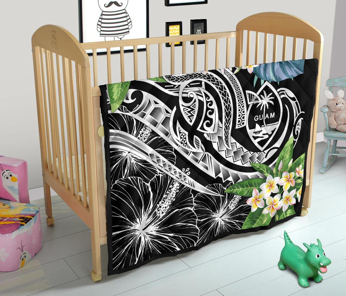 Guam Polynesian Premium Quilt - Summer Plumeria (Black) - Polynesian Pride