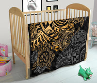 Tahiti Polynesian Premium Quilt - Gold Turtle HibiscusFlowing - Polynesian Pride