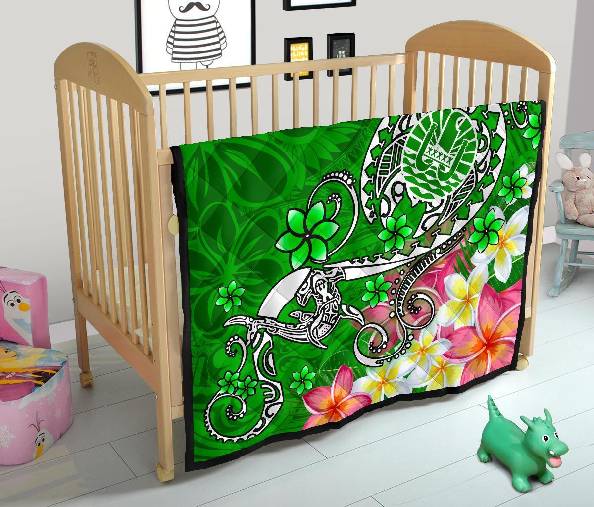 Tahiti Premium Quilt - Turtle Plumeria (Green) - Polynesian Pride