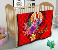 Tahiti Polynesian Premium Quilt - Floral With Seal Red - Polynesian Pride
