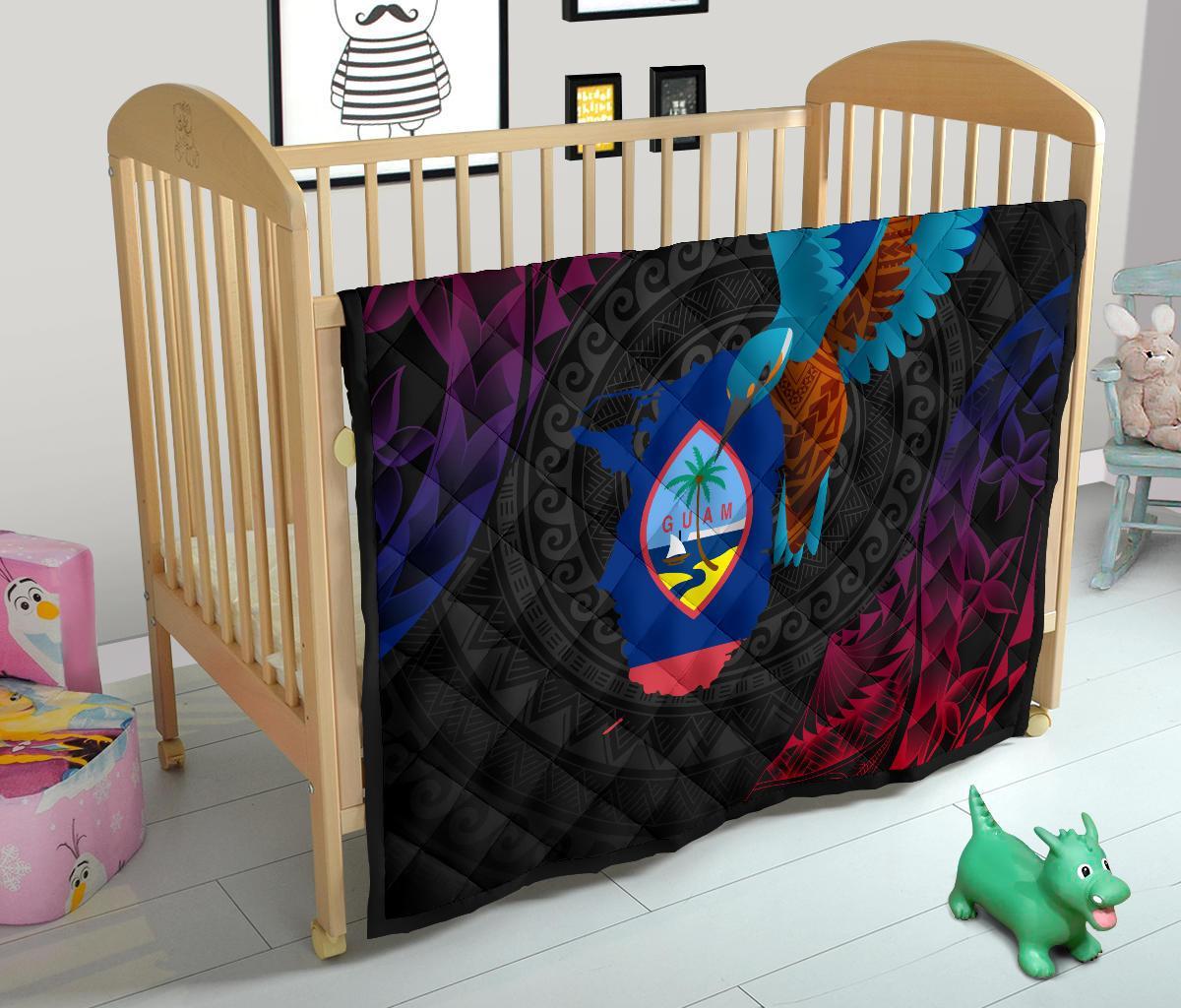 Guam Premium Quilt - KingFisher Bird With Map - Polynesian Pride