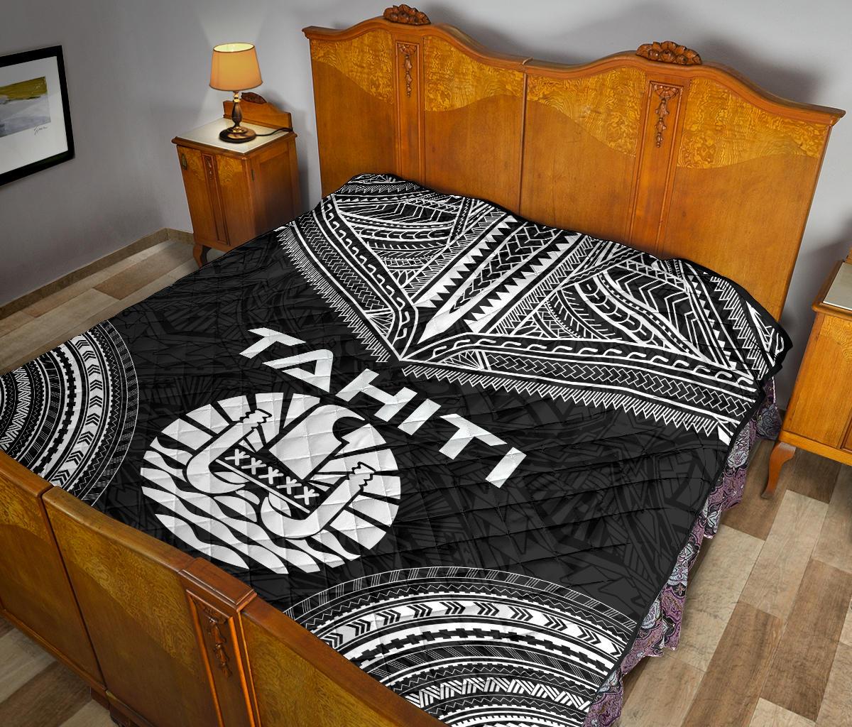 Tahiti Premium Quilt - Tahiti Flag Polynesian Chief Black Version - Polynesian Pride
