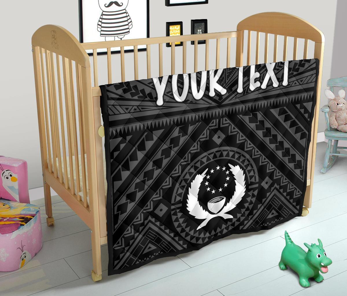 Pohnpei Personalised Premium Quilt - Pohnpei Seal With Polynesian Tattoo Style ( Black) - Polynesian Pride