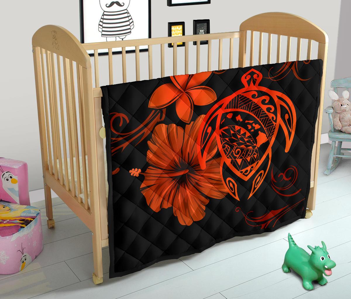 Hawaii Turtle Hibiscus Premium Quilt Orange - Polynesian Pride
