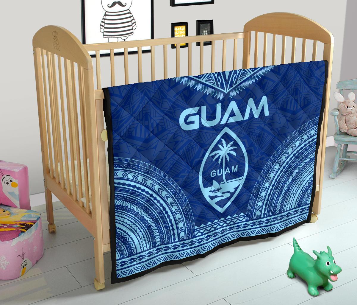 Guam Premium Quilt - Guam Coat Of Arms Polynesian Chief Blue Version - Polynesian Pride