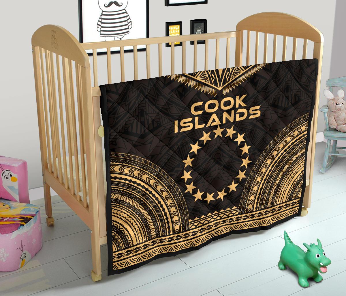 Cook Islands Premium Quilt - Cook Islands Flag Polynesian Chief Gold Version - Polynesian Pride