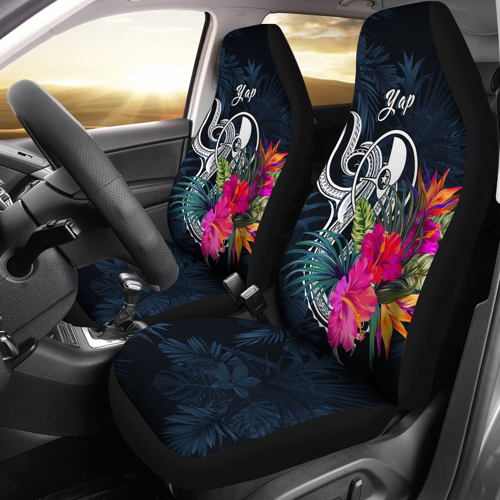 Yap Micronesia Car Seat Covers - Tropical Flower Universal Fit Blue - Polynesian Pride