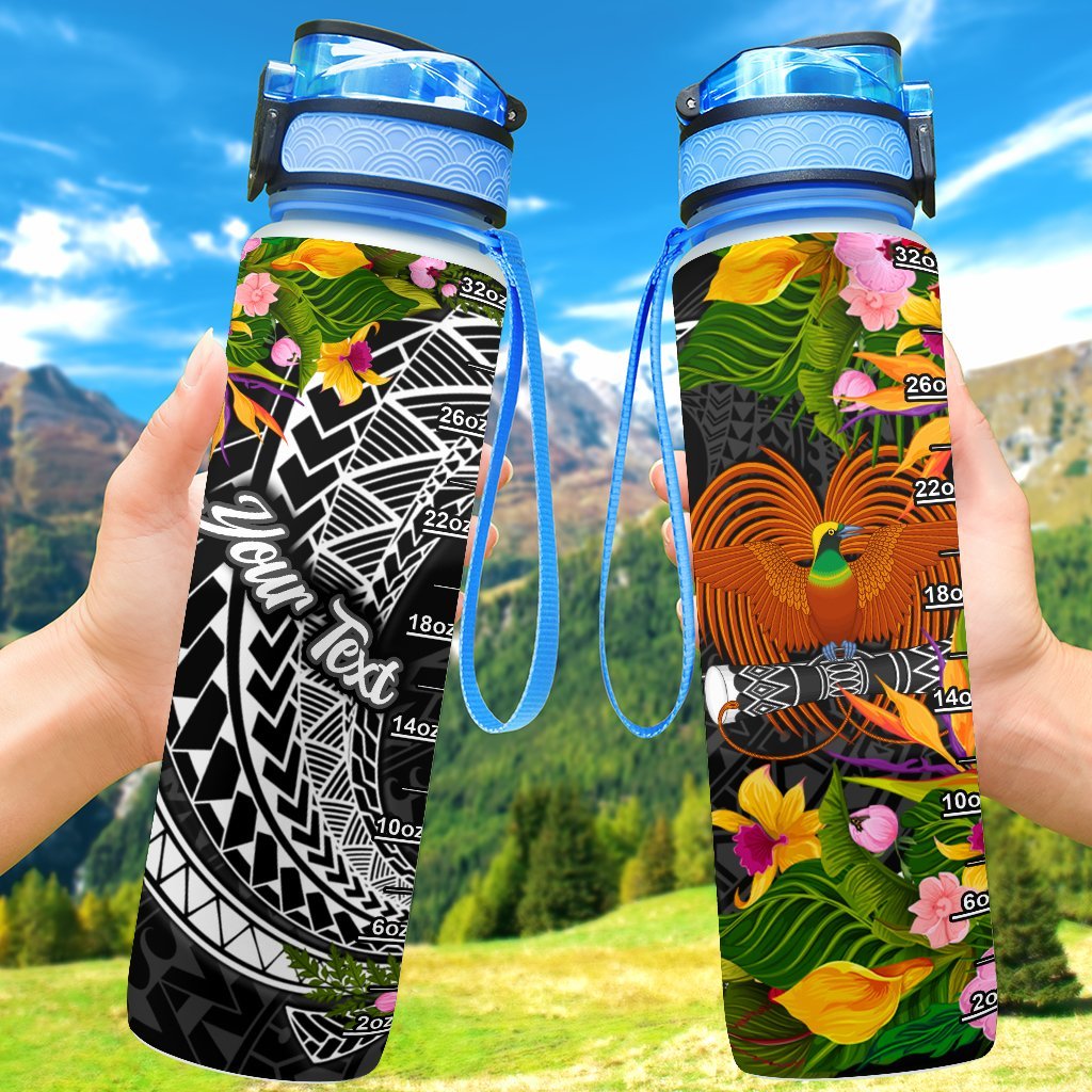 Papua New Guinea Custom Personalised Hydro Tracking Bottle - Seal Spiral Polynesian Patterns Hydro Tracking Bottle - Papua New Guinea 32oz Large Black - Polynesian Pride