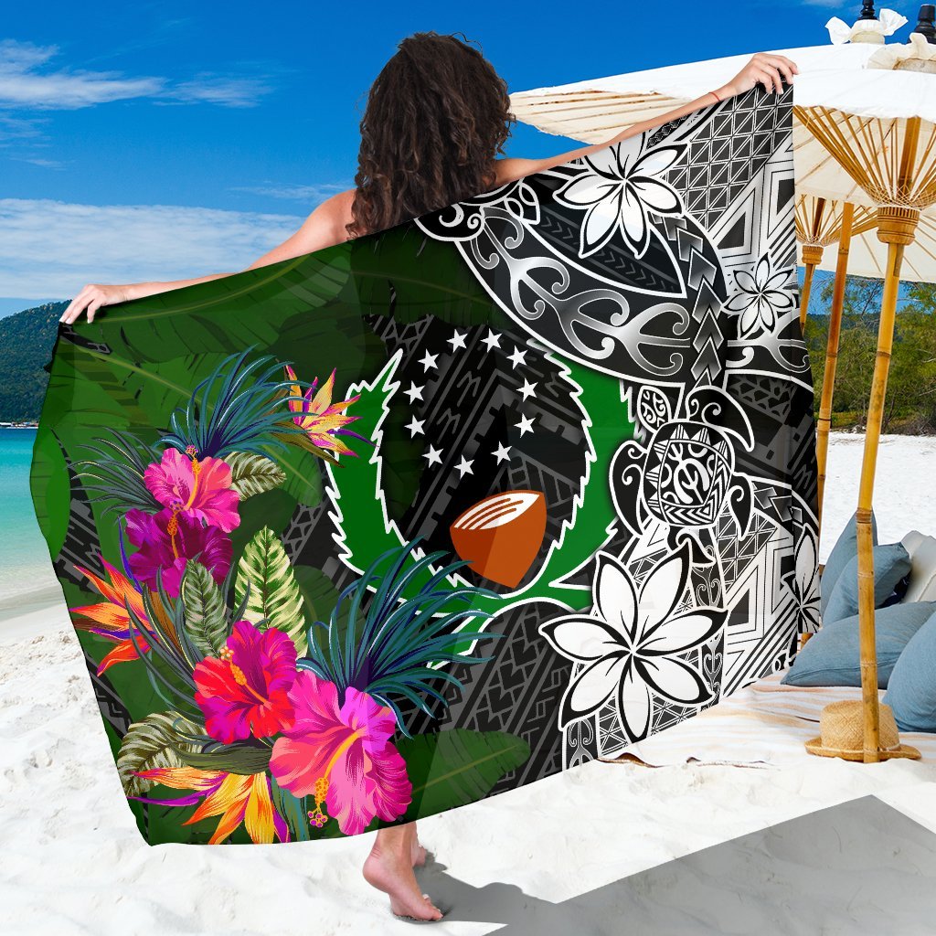 Pohnpei Sarong - Turtle Plumeria Banana Leaf Sarong One Size Black - Polynesian Pride