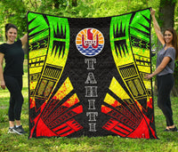Tahiti Premium Quilt - Tahiti Flag Polynesian Reggae Tattoo - Polynesian Pride