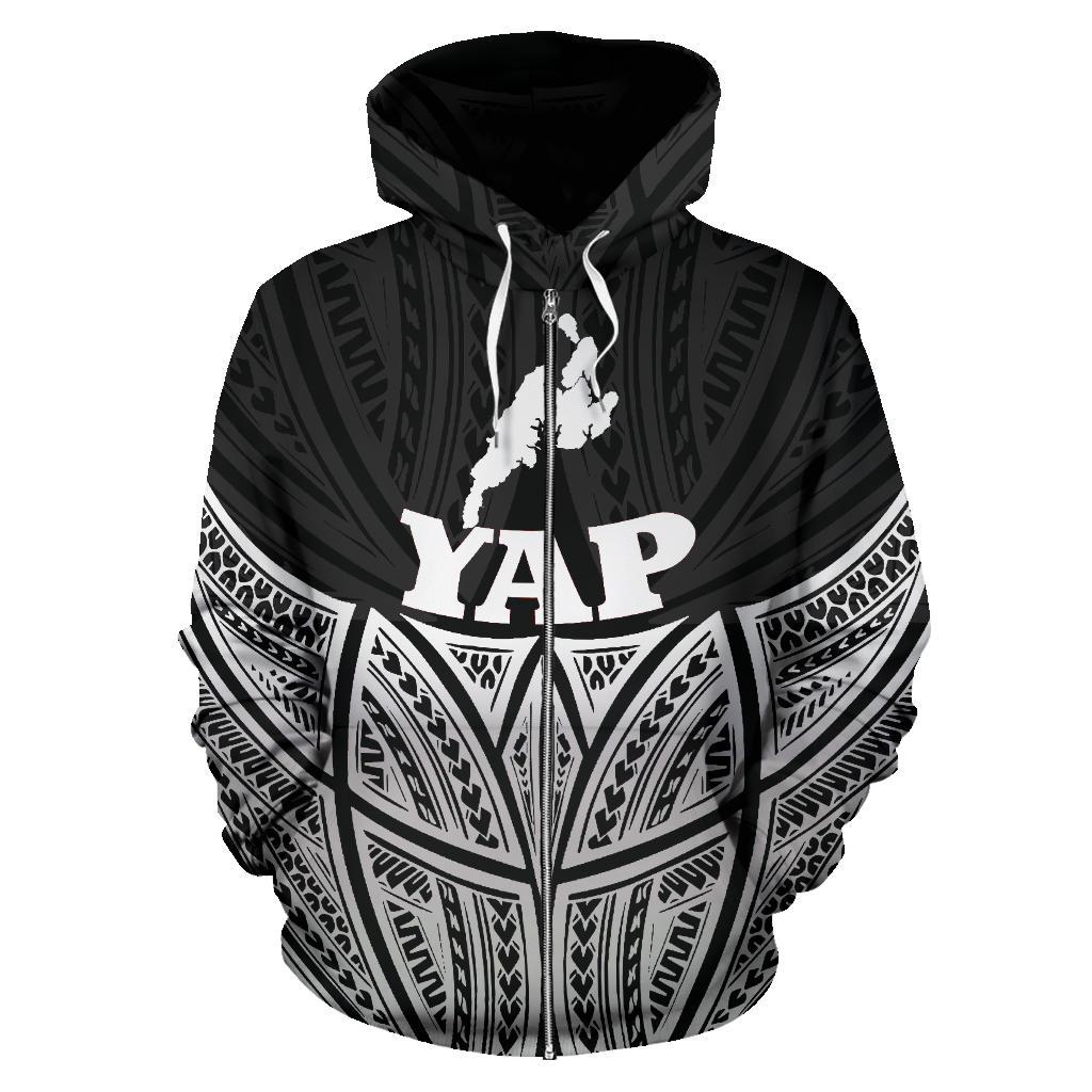 Yap Polynesian Zip up Hoodie Black Pride Map and Seal - Polynesian Pride
