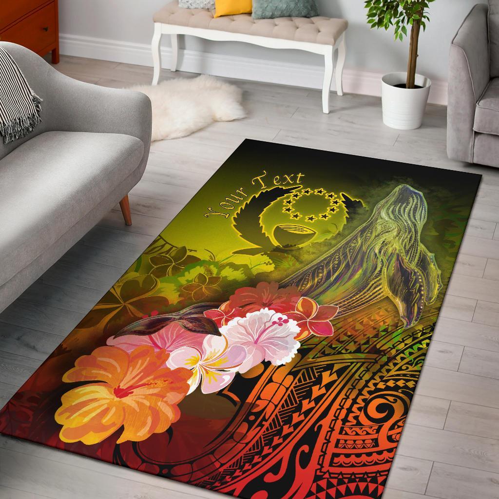 Pohnpei Custom Personalised Area Rug - Humpback Whale with Tropical Flowers (Yellow) Yellow - Polynesian Pride