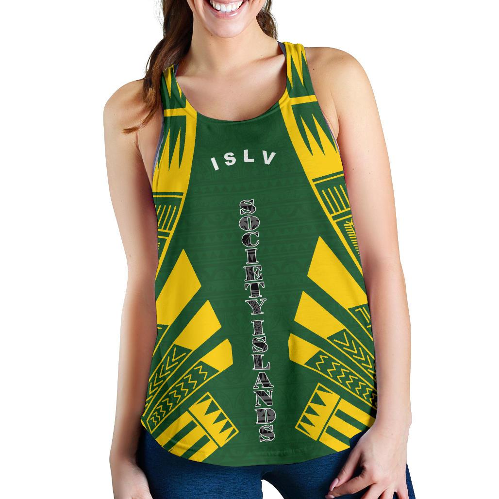 Society Islands Women Racerback Tank - Polynesian Tattoo Flag White - Polynesian Pride