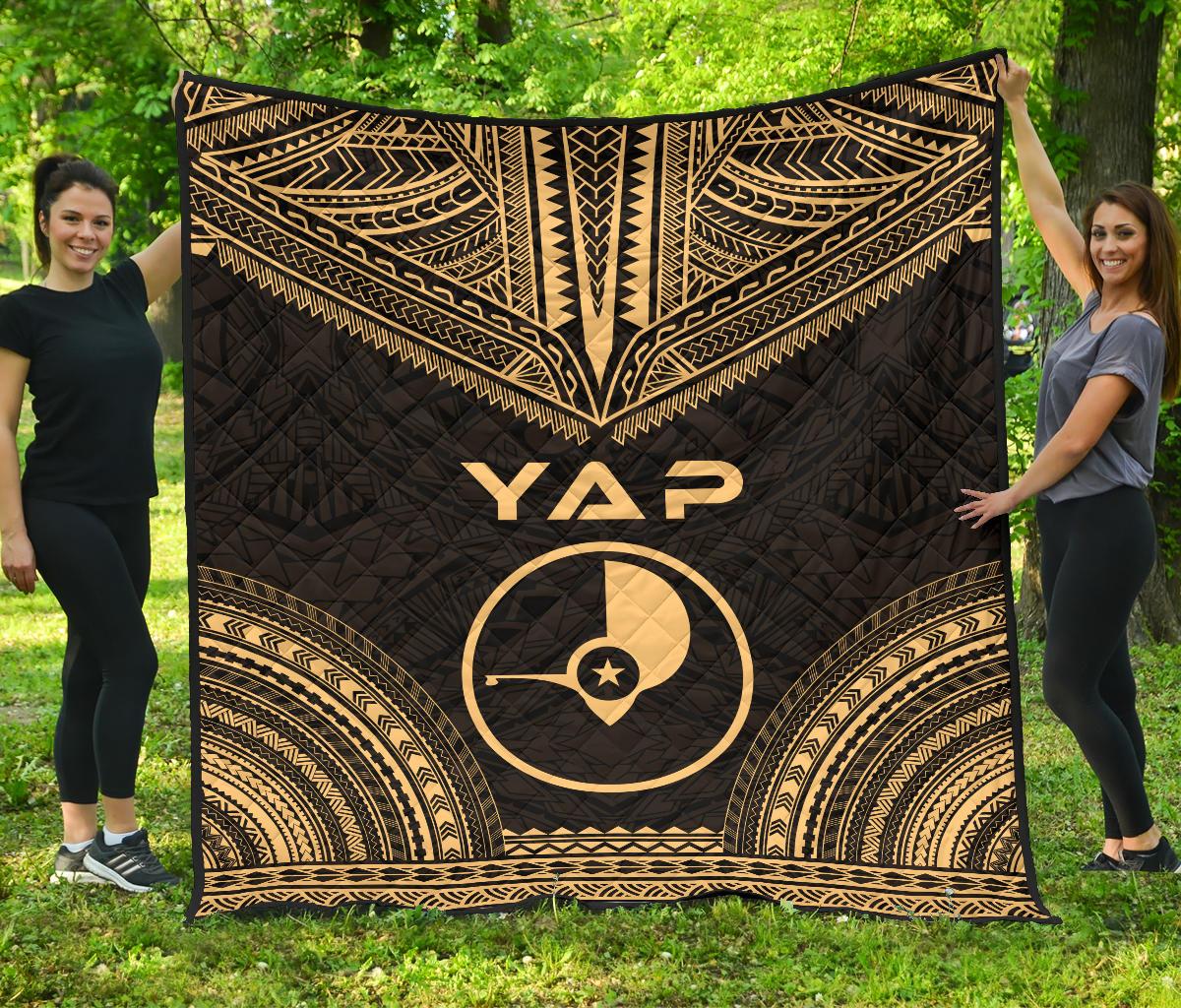 Yap Premium Quilt - Yap Flag Polynesian Chief Gold Version Gold - Polynesian Pride