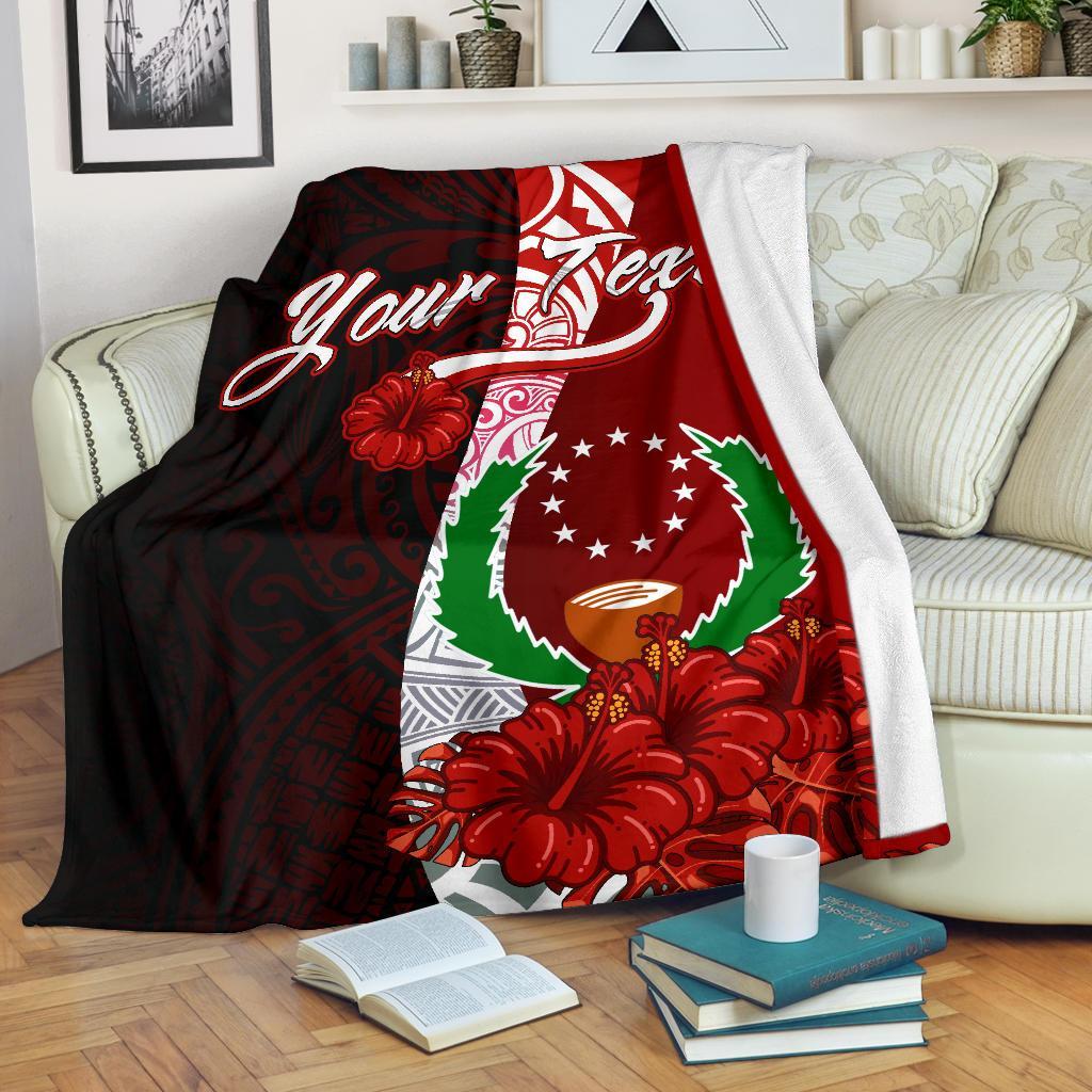 Pohnpei Micronesia Custom Personalised Premium Blanket - Coat Of Arm With Hibiscus White - Polynesian Pride