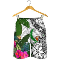 Pohnpei Men's Short White - Turtle Plumeria Banana Leaf - Polynesian Pride