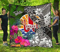 Tahiti Premium Quilt - Turtle Plumeria Banana Leaf Black - Polynesian Pride