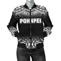 Pohnpei Women's Bomber Jacket - Fog Black Style Black - Polynesian Pride