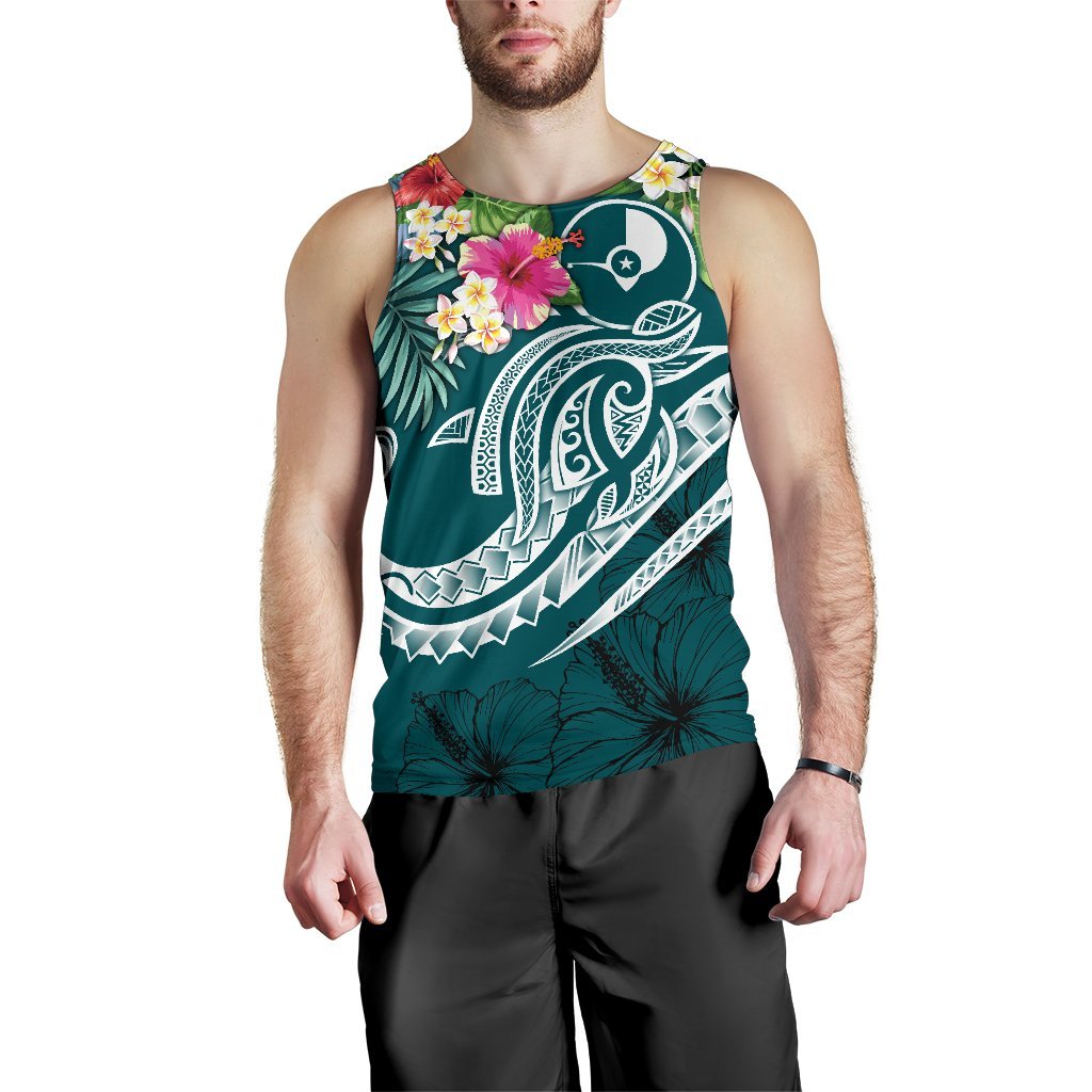 YAP Polynesian Men's Tank Top - Summer Plumeria (Turquoise) - Polynesian Pride