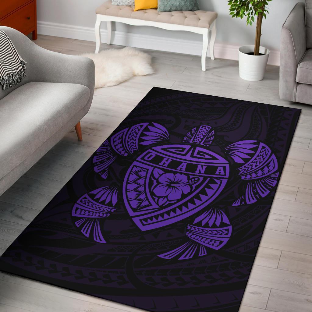 Hawaiian Map Turtle Ohana Hibiscus Kakau Polynesian Rug AH Rug Purple - Polynesian Pride
