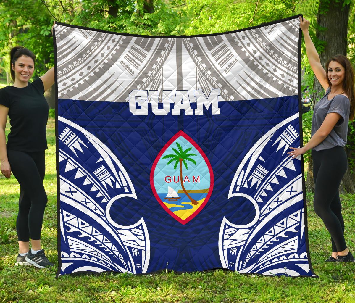 Guam Polynesian Premium Quilt - Pattern With Seal Blue Version Blue - Polynesian Pride