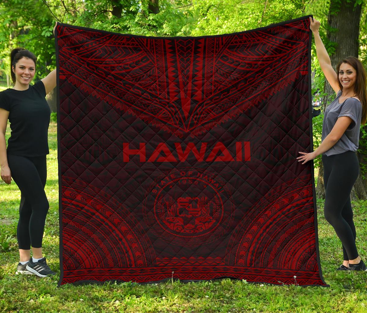 Hawaii Premium Quilt - Hawaii Seal Polynesian Chief Dark Red Version Red - Polynesian Pride