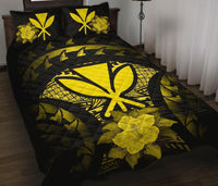 Kanaka Maoli (Hawaii) Polynesian Quilt Bed Set Hibiscus Yellow Black - Polynesian Pride
