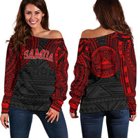 American Samoa Women's Off Shoulder Sweater - Red Tattoo Version Red - Polynesian Pride
