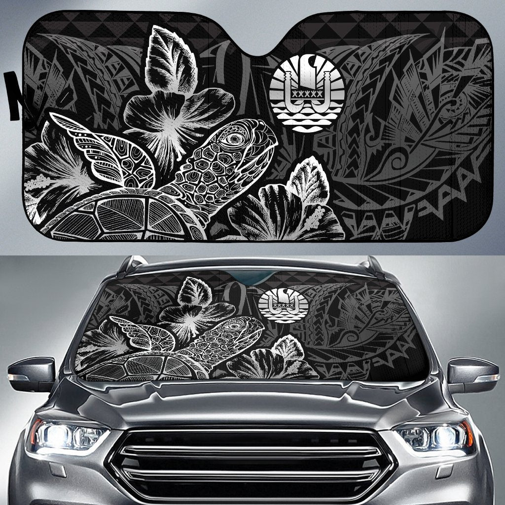 Tahiti Auto Sun Shades Turtle Hibiscus Black Auto Sun Shade Universal Fit Black - Polynesian Pride