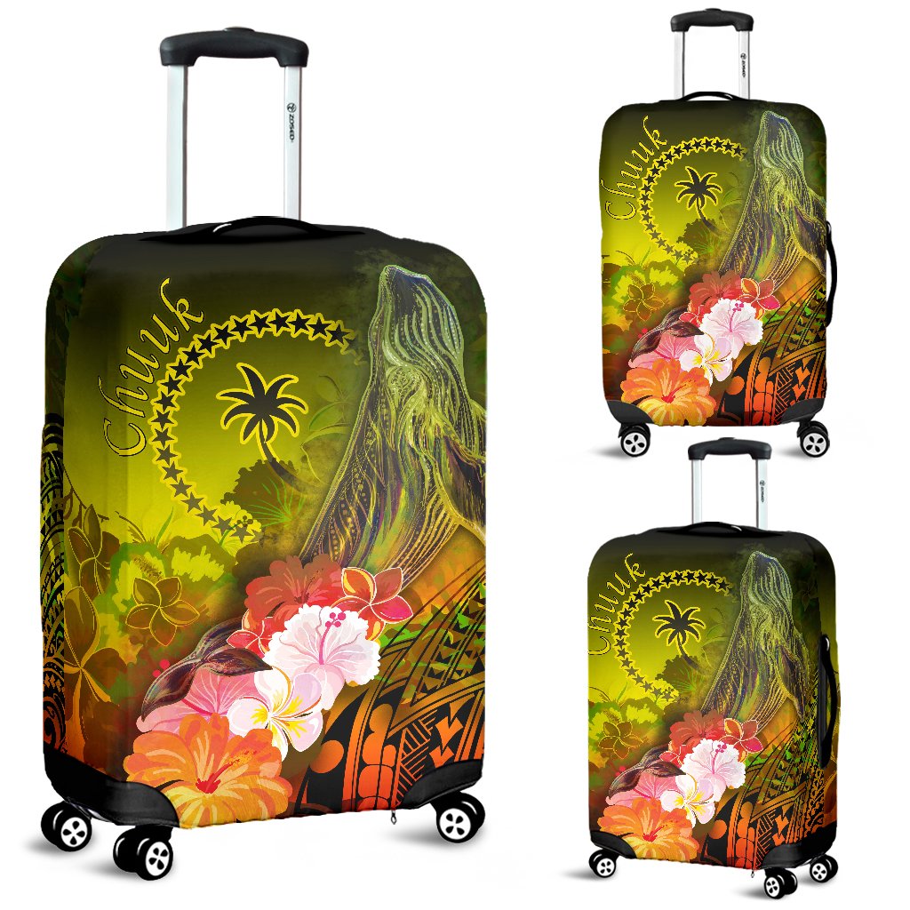 Custom Personalised Chuuk Luggage Covers - Humpback Whale with Tropical Flowers (Yellow) - Polynesian Pride