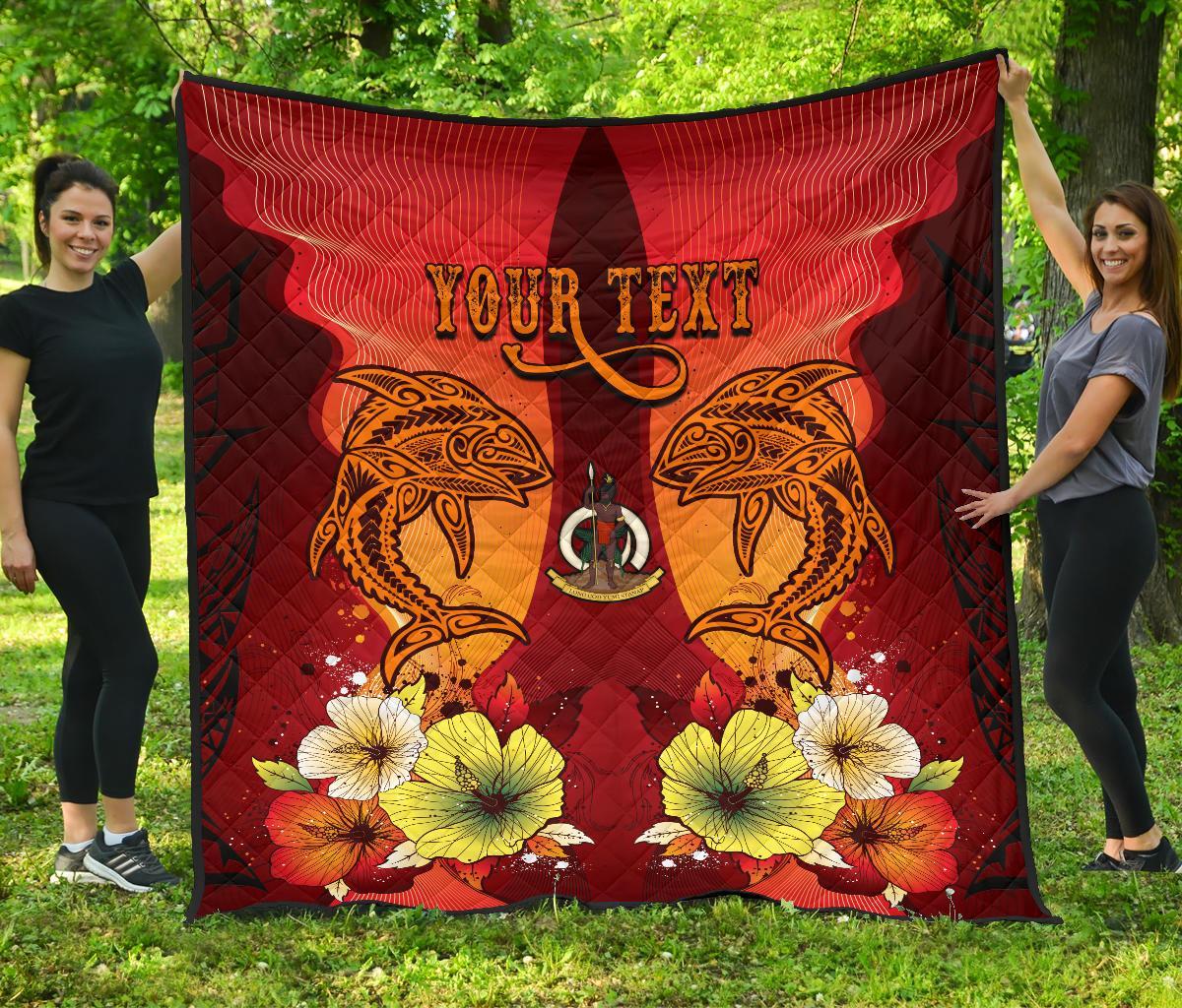Vanuatu Personalised Premium Quilt - Tribal Tuna Fish Black - Polynesian Pride
