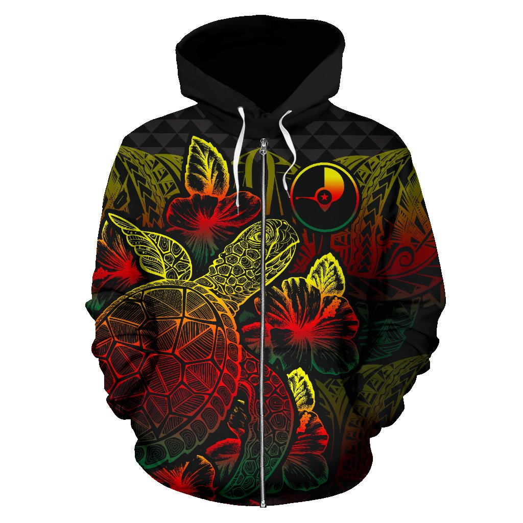 Yap Polynesian Zip up Hoodie Turtle Hibiscus Reggae - Polynesian Pride