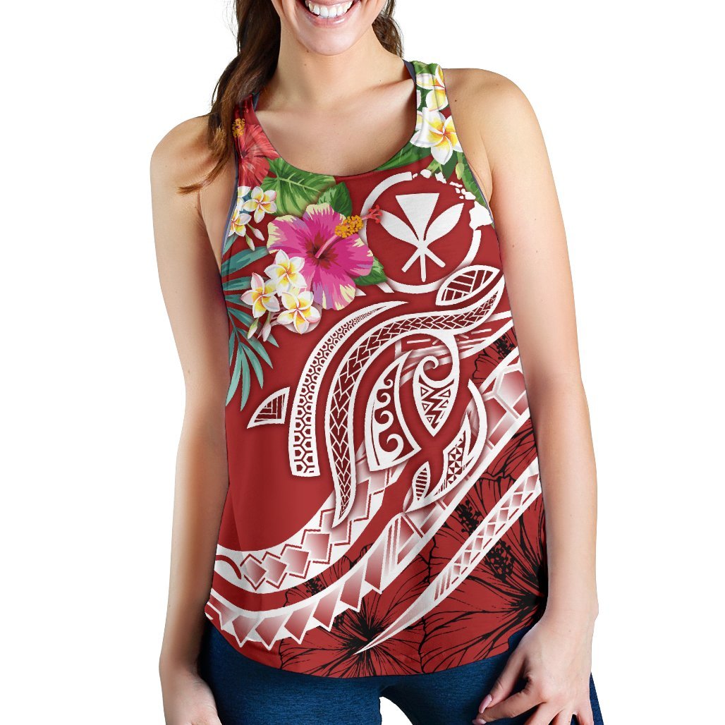 Polynesian Hawaii Kanaka Maoli Women's Racerback Tank - Summer Plumeria (Red) - Polynesian Pride