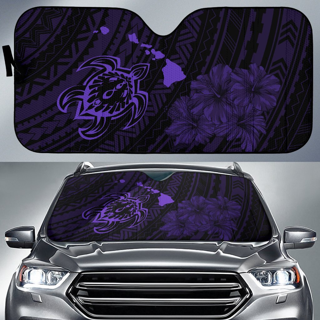 Hawaiian Hibiscus Sea Turtle Swim Polynesian Car Sun Shade - AH - Purple Auto Sun Shade Universal Fit Purple - Polynesian Pride
