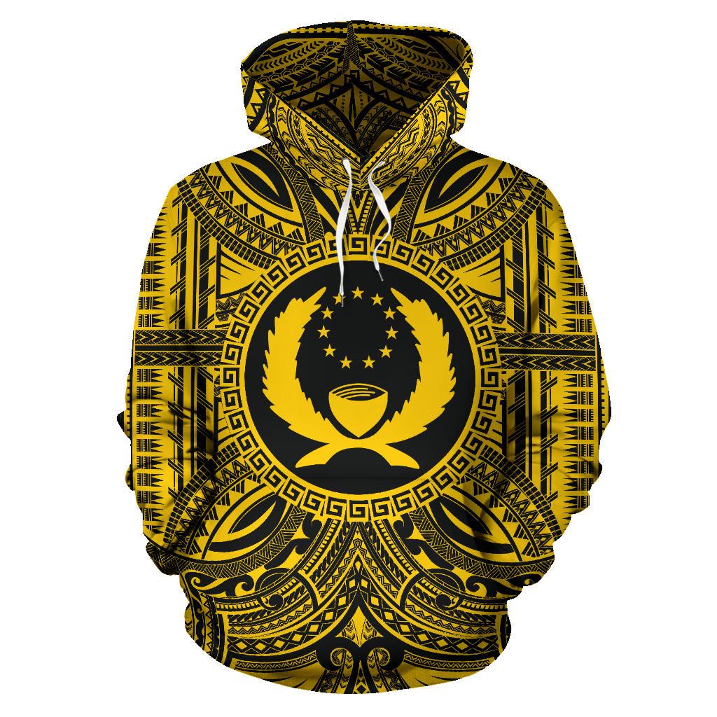 Pohnpei ll Over Hoodie Pohnpei Coat of rms Polynesian Gold Black Unisex Gold - Polynesian Pride