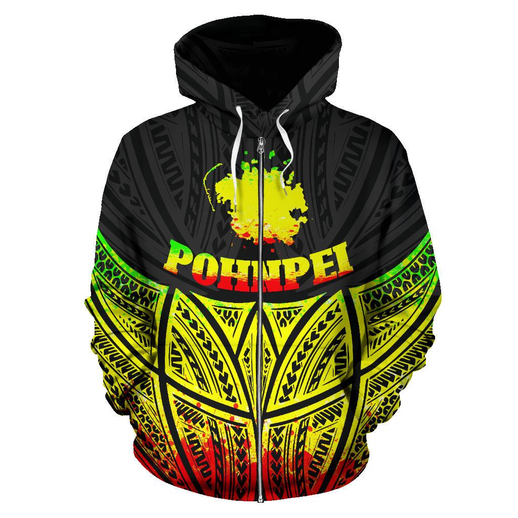 Pohnpei Polynesian Zip up Hoodie Reggae Pride Map and Seal - Polynesian Pride