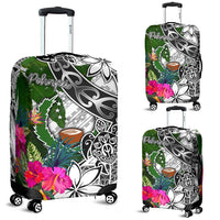 Pohnpei Luggage Covers White - Turtle Plumeria Banana Leaf White - Polynesian Pride