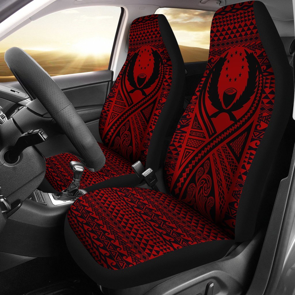 Pohnpei Car Seat Cover - Pohnpei Flag Polynesian Tattoo Red Universal Fit Red - Polynesian Pride