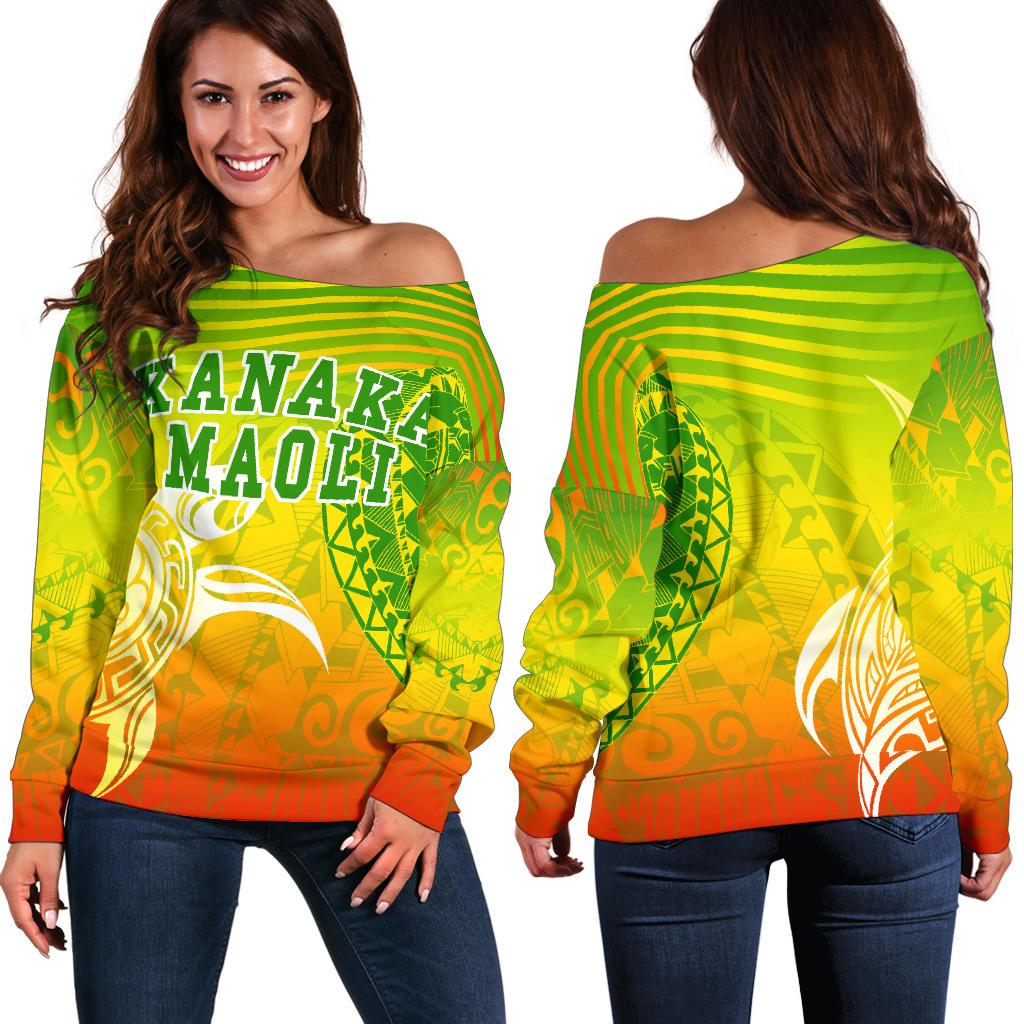 Kanaka Maoli Polynesian Women's Off Shoulder Sweater - Turtle Style Green - Polynesian Pride
