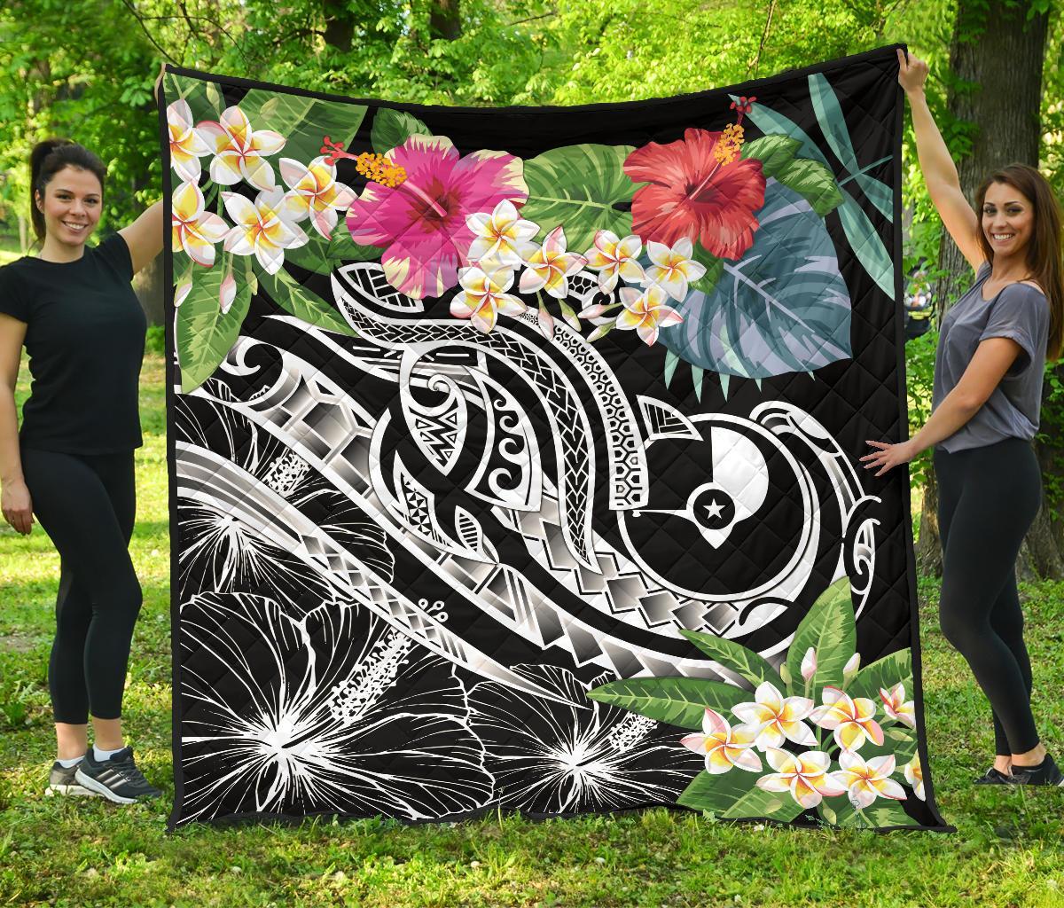 YAP Polynesian Premium Quilt - Summer Plumeria (Black) - Polynesian Pride