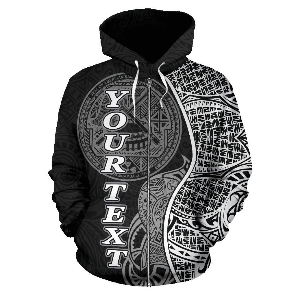 American Samoa Polynesian Custom Zip up Hoodie Coconut Black - Polynesian Pride