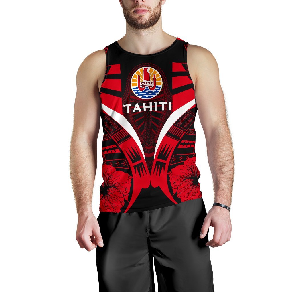Tahiti Tattoo Men Tank Top Hibiscus K9 Red - Polynesian Pride