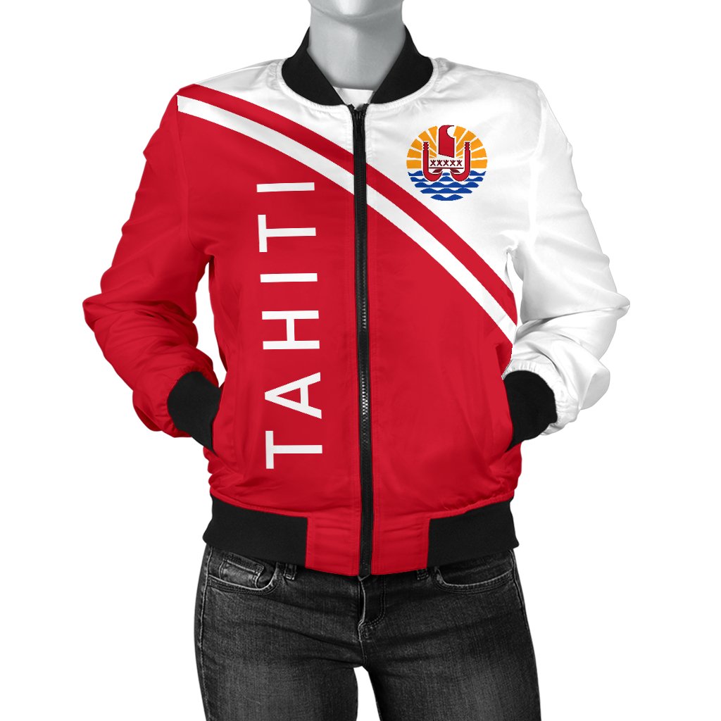 Tahiti Women's Bomber Jacket - Curve Version White Red - Polynesian Pride