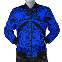 Polynesian Men's Bomber Jackets - Guam Flag, Seal with Maui Moana Tattoo blue - Polynesian Pride