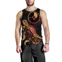 Yap Men Tank Top - Turtle With Blooming Hibiscus Gold - Polynesian Pride